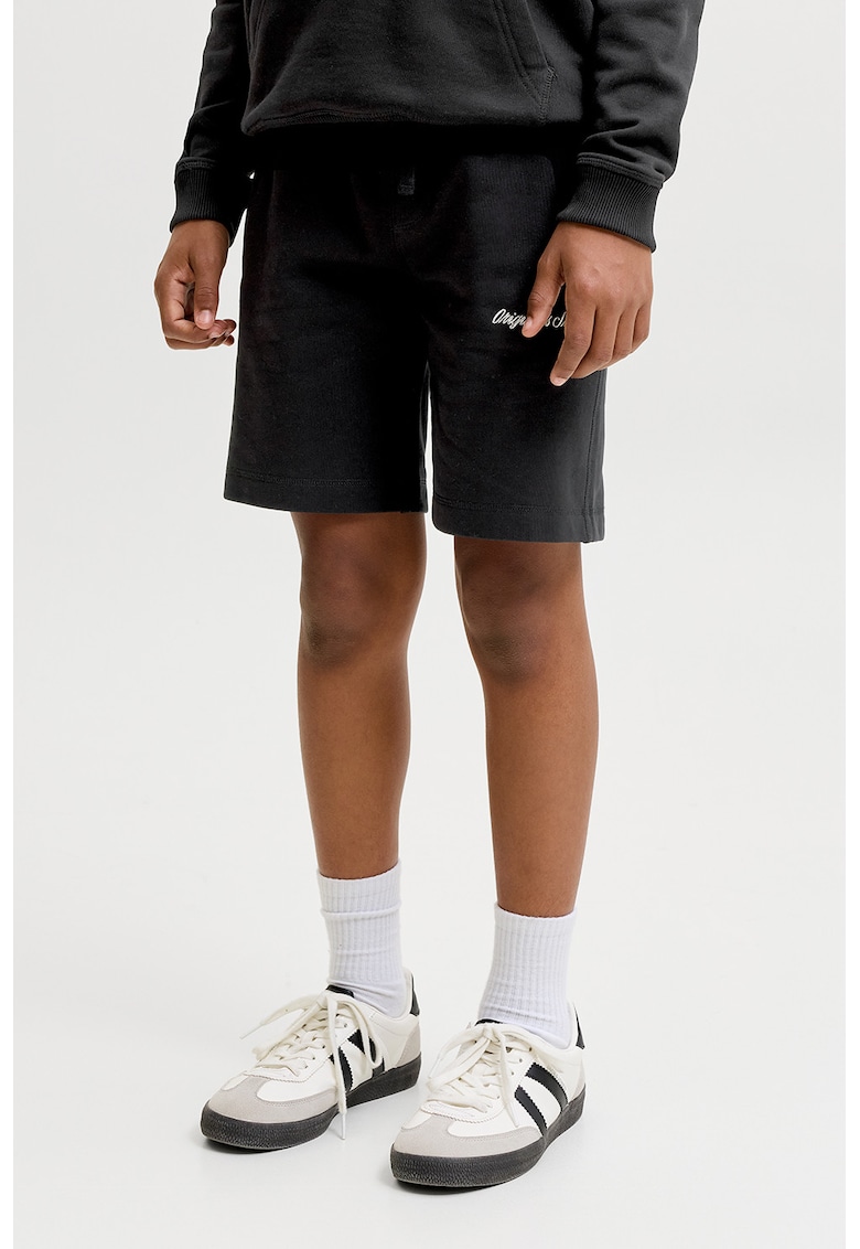 Pantaloni de trening cu snur de ajustare si broderie text - Negru -