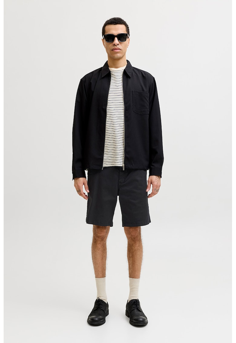 Pantaloni scurti chino din amestec de bumbac organic cu talie medie - Negru
