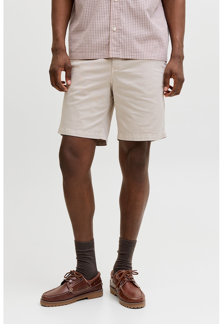 Pantaloni scurti chino din amestec de bumbac organic cu talie medie - Crem