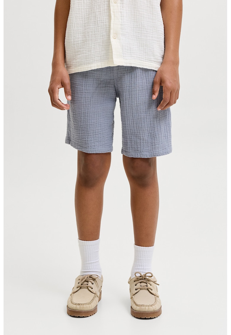 Pantaloni scurti din bumbac cu snururi de ajustare si buzunare - Albastru azur -