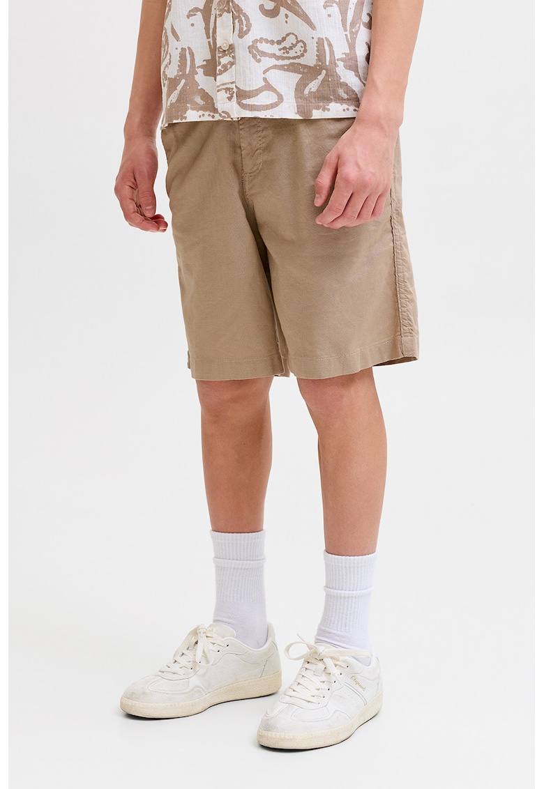 Pantaloni scurti din amestec de in cu snururi de ajustare - Bej