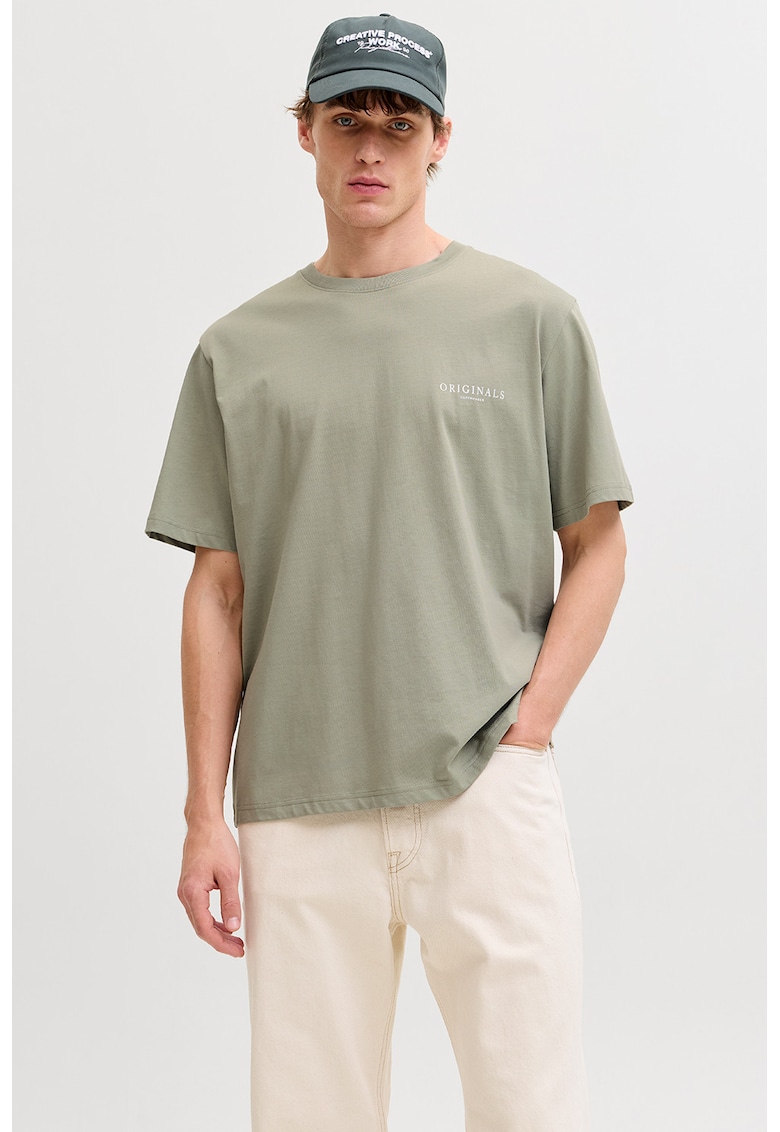 Tricou din bumbac organic cu imprimeu logo pe partea din spate - Verde pal