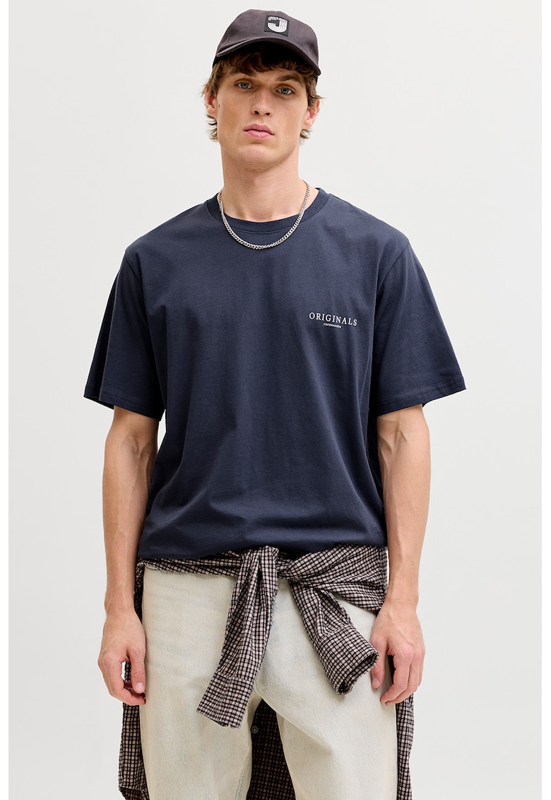 Tricou din bumbac organic cu imprimeu logo pe partea din spate - Bleumarin