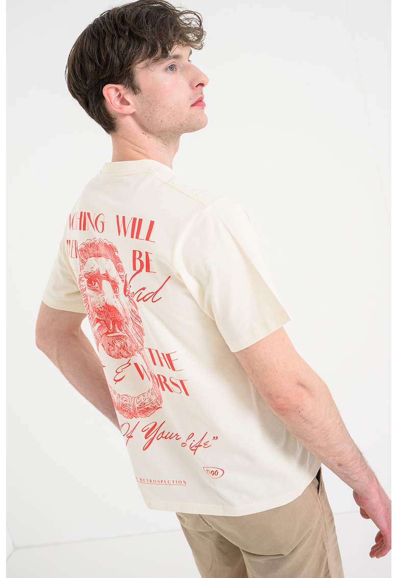 Tricou lejer din bumbac organic cu imprimeu - Bej deschis