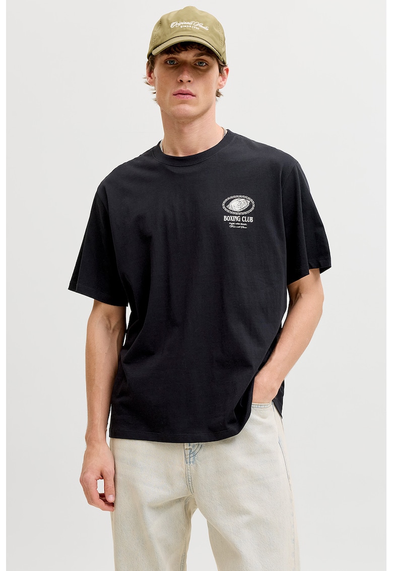 Tricou lejer din bumbac organic cu imprimeu - Negru