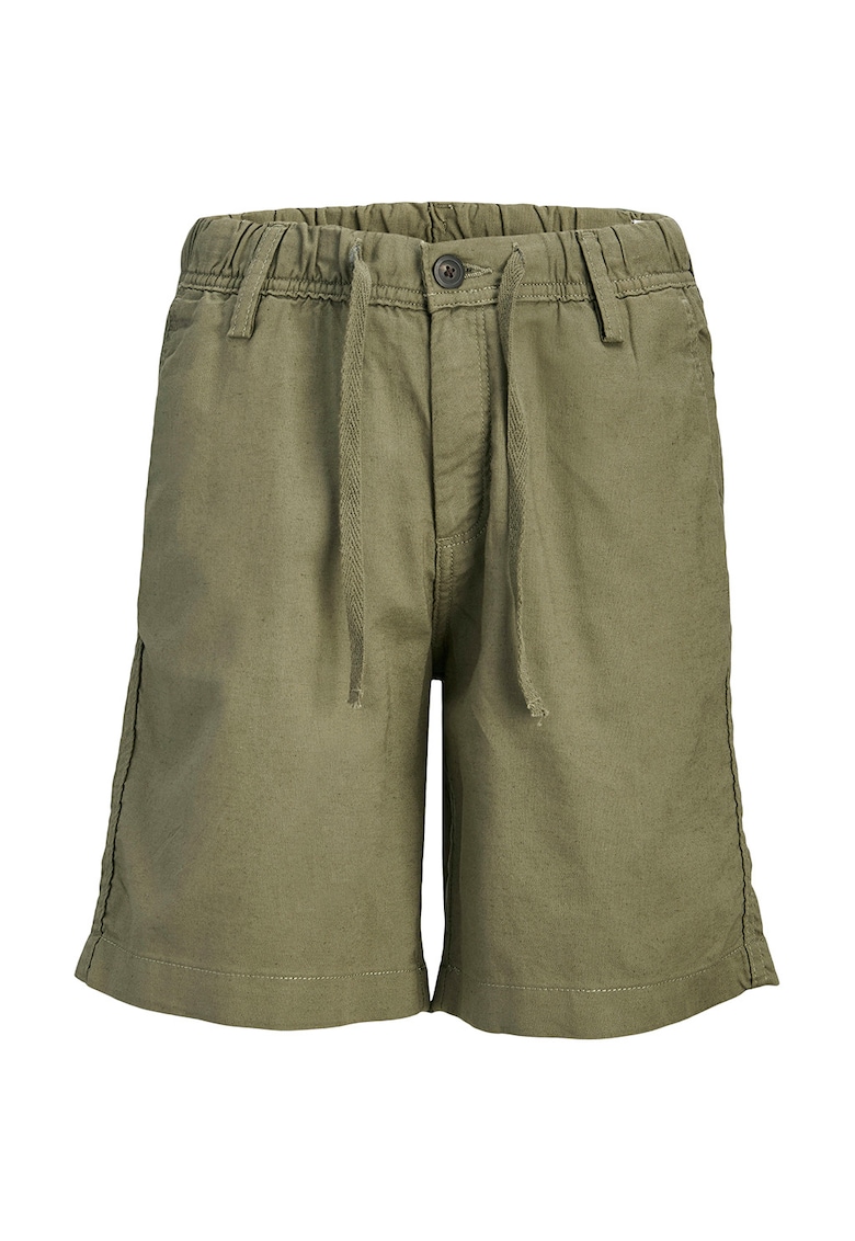 Pantaloni scurti din amestec de in cu snururi de ajustare - Verde sparanghel