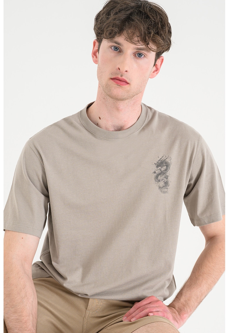 Tricou lejer din bumbac organic cu imprimeu - Maro taupe deschis