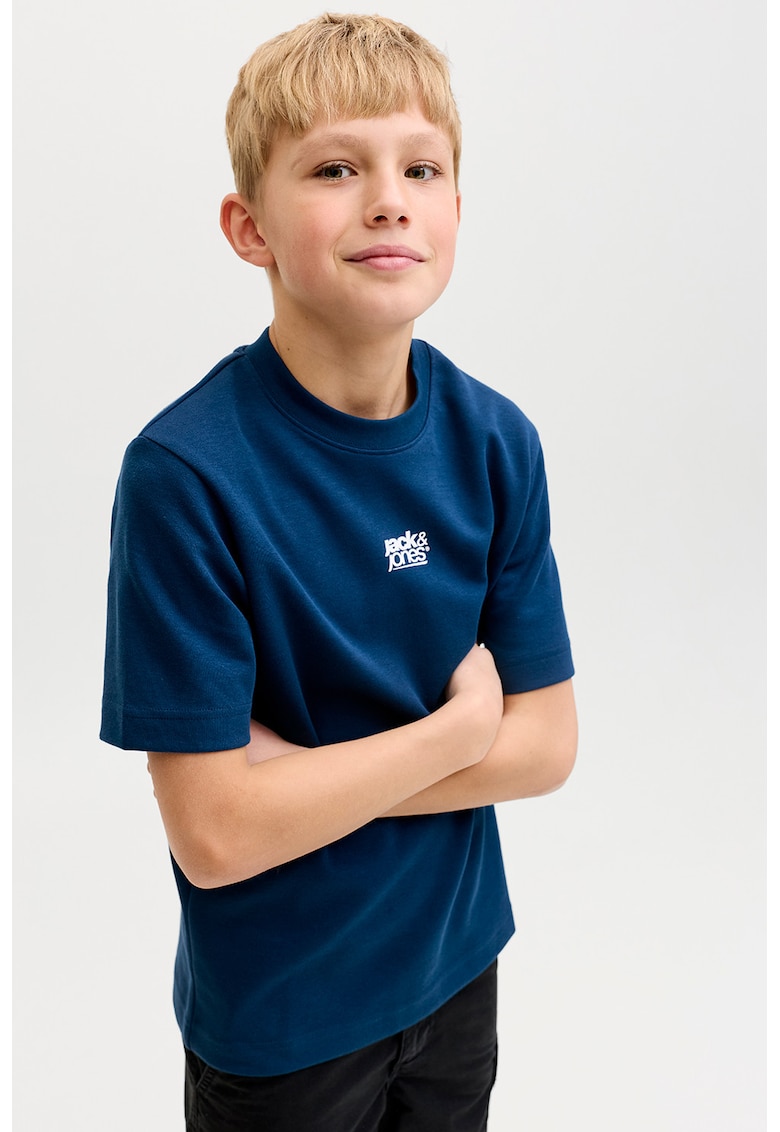 Tricou din bumbac cu imprimeu grafic si logo - Albastru -