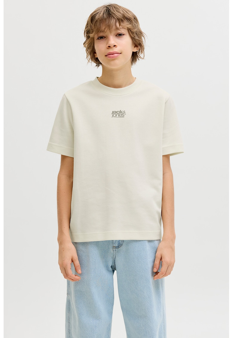 Tricou din bumbac cu imprimeu grafic si logo - Crem -