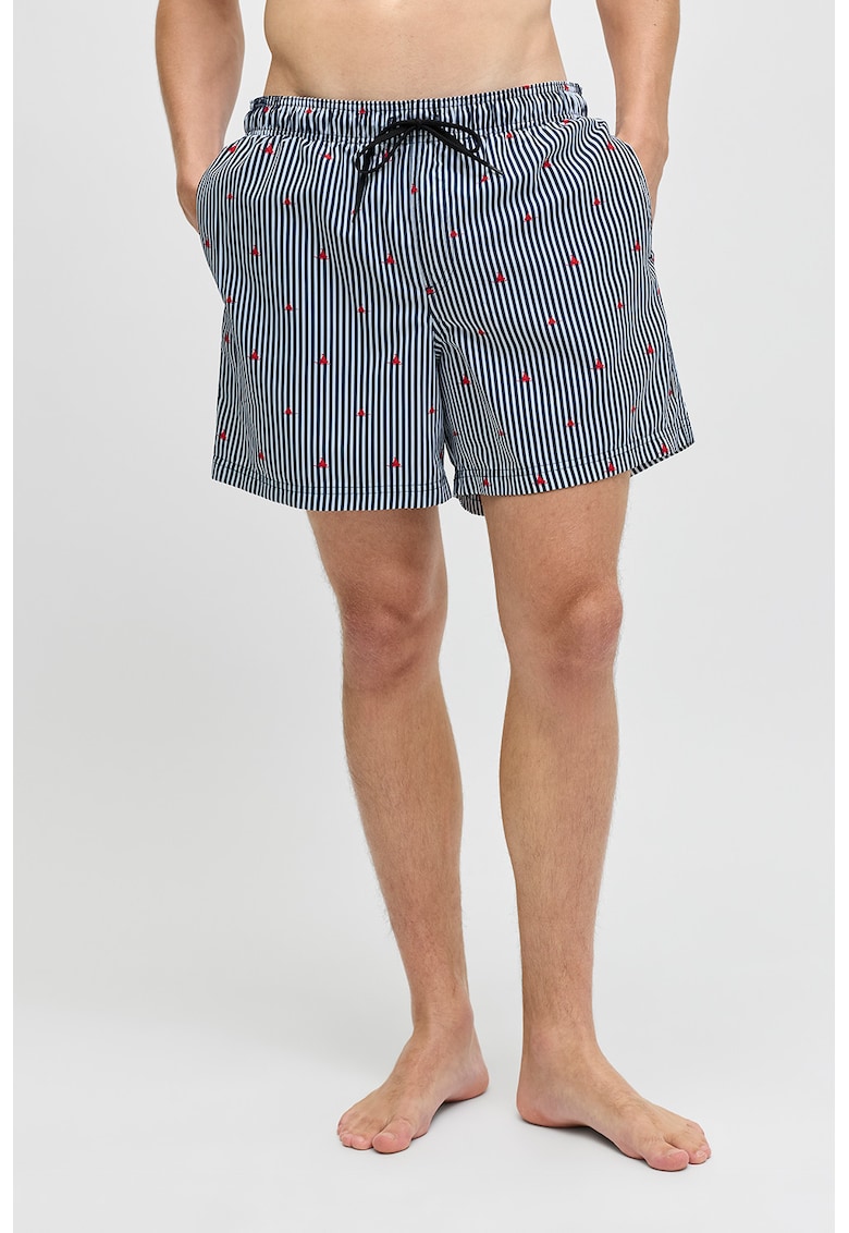 Pantaloni scurti de baie cu model si buzunare - Alb/Bleumarin
