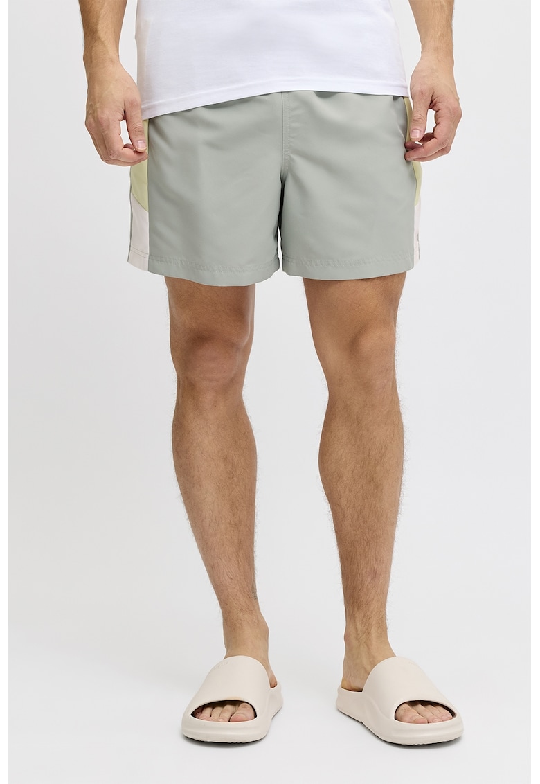 Pantaloni scurti de baie cu segmente laterale contrastante - Verde pal/Verde fistic
