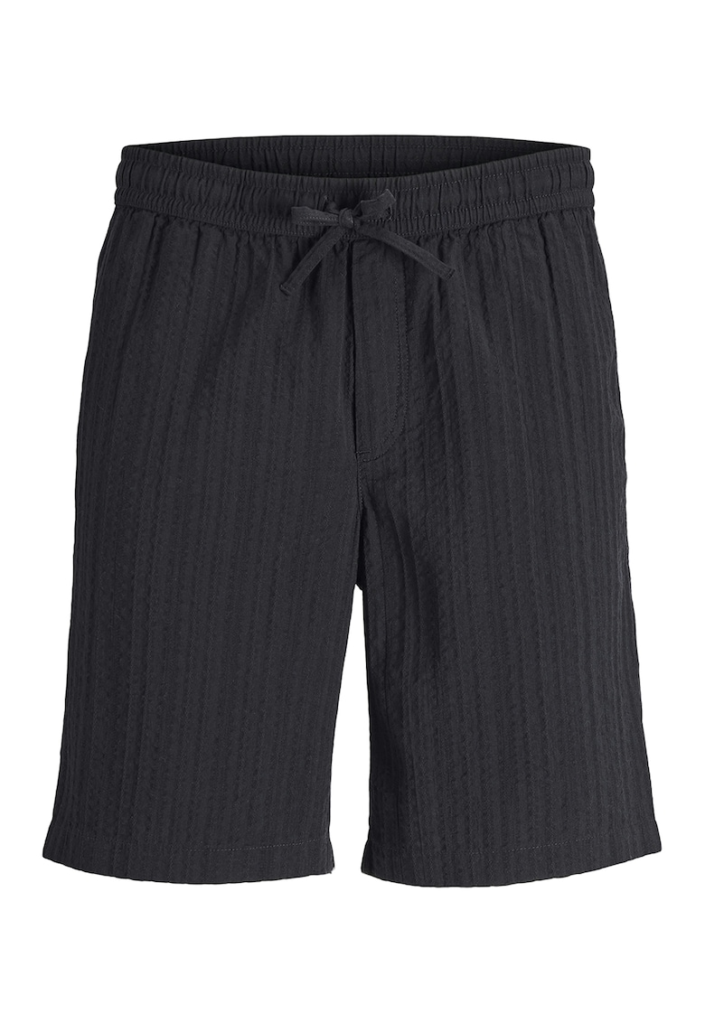 Pantalomi scurti cu aspect texturat si snur in talie - Negru