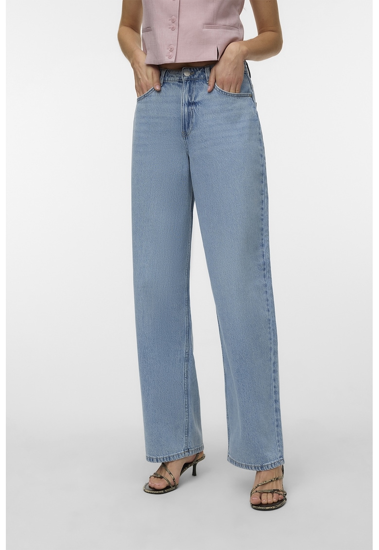 Blugi relaxed fit cu talie medie - Albastru pastel