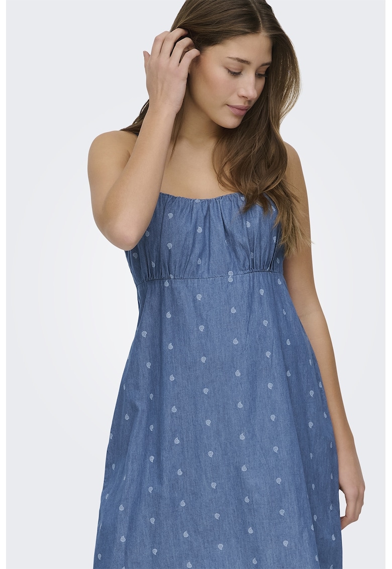 Rochie din denim cu maneci scurte - Albastru lavanda
