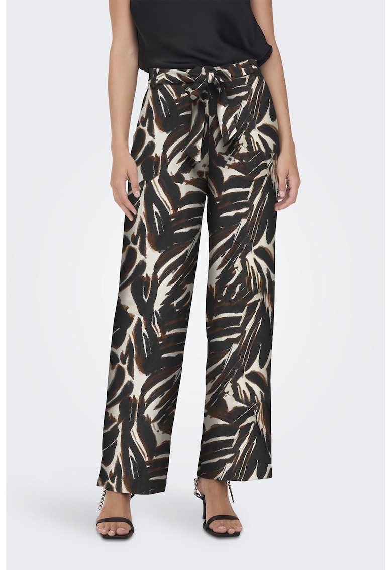 Pantaloni lungi cu talie inalta - Alb murdar/Maro pamantiu