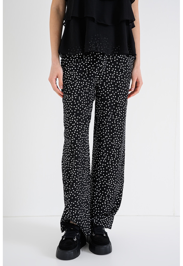 Pantaloni lungi cu talie inalta - Alb/Negru