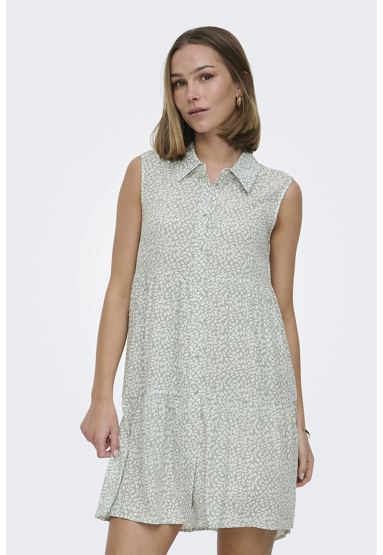 Rochie-camasa cu model - fara maneci - Verde pal