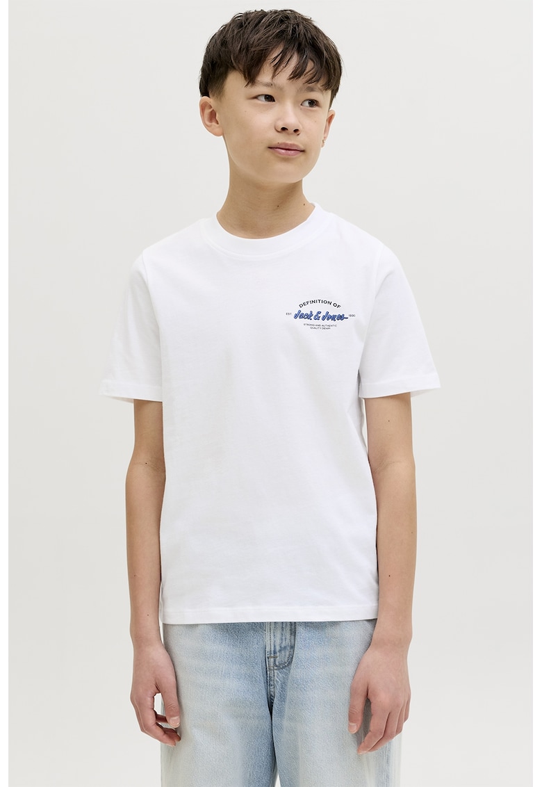 Tricou cu decolteu la baza gatului si logo - Albastru inchis/Alb optic