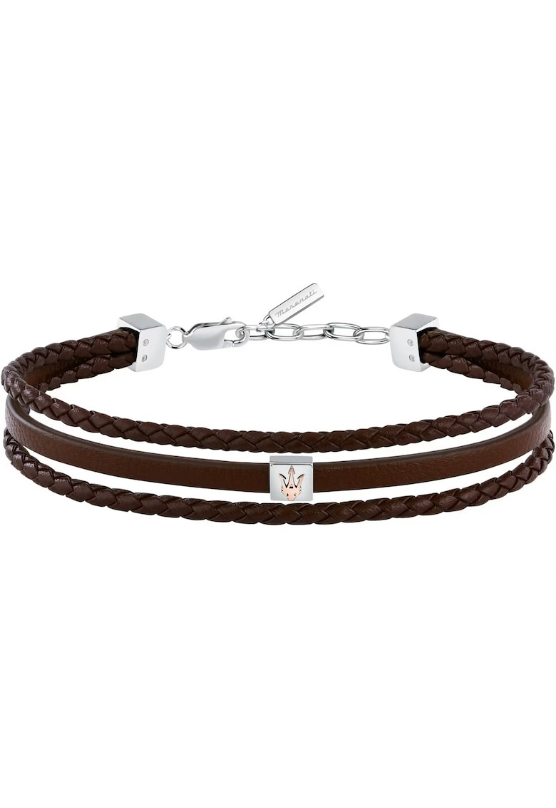 Bratara Barbati inox - piele naturala - argintiu - maro