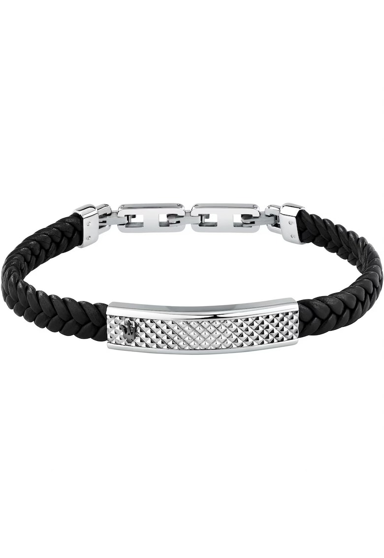 Bratara inox - piele naturala - argintiu - negru