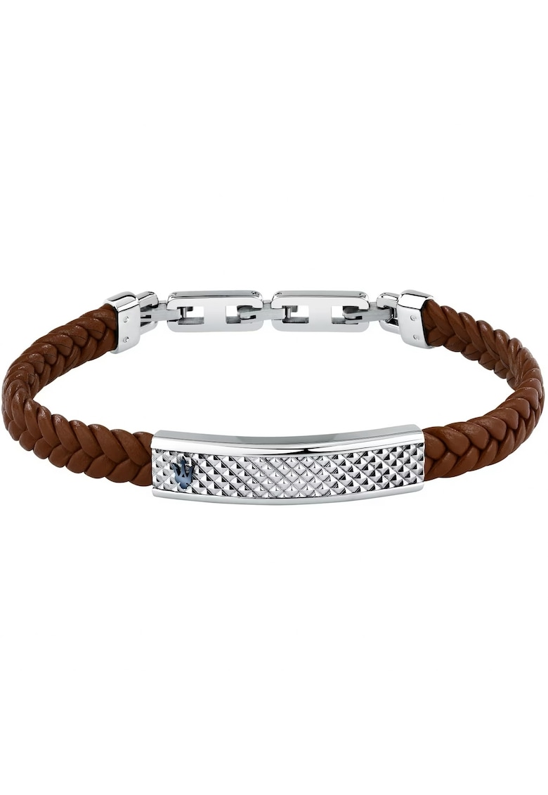 Bratara - inox - piele naturala - argintiu - maro