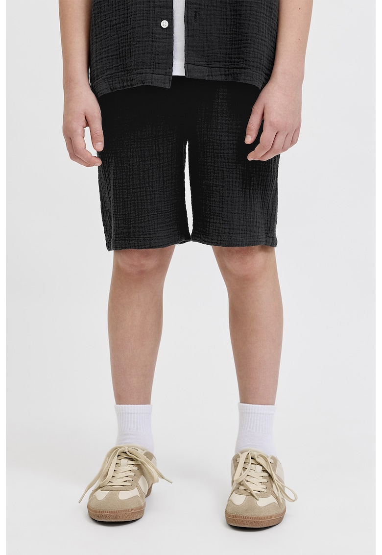 Pantaloni scurti din bumbac cu snururi de ajustare si buzunare - Negru