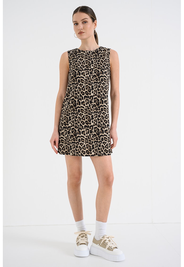 Rochie mini fara maneci - Negru/Maro deschis