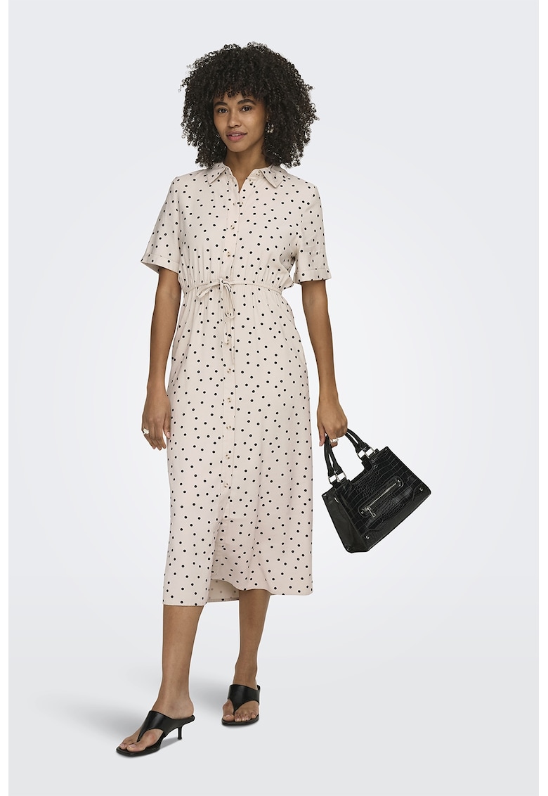 Rochie-camasa cu buline - Negru stins/Crem