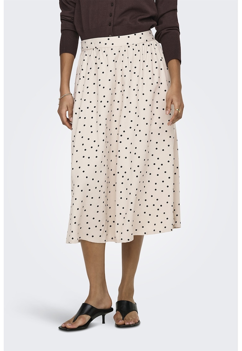 Rochie midi cu croiala evazata si buline - Crem