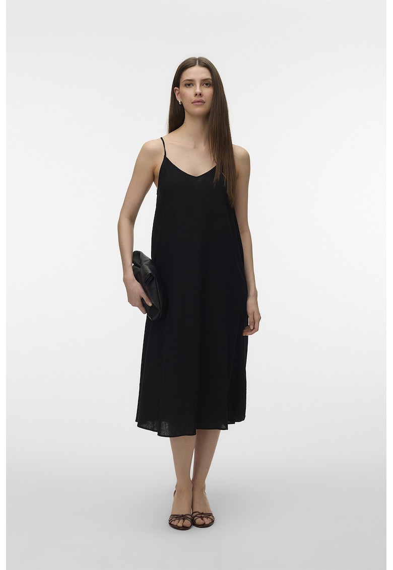 Rochie midi din amestec de in - Negru