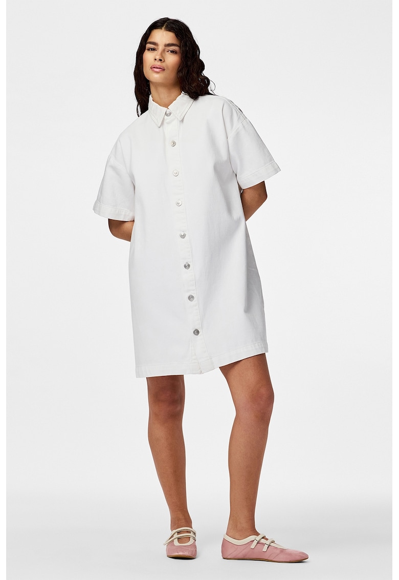Rochie-camasa cu croiala dreapta si maneci cazute - Alb optic