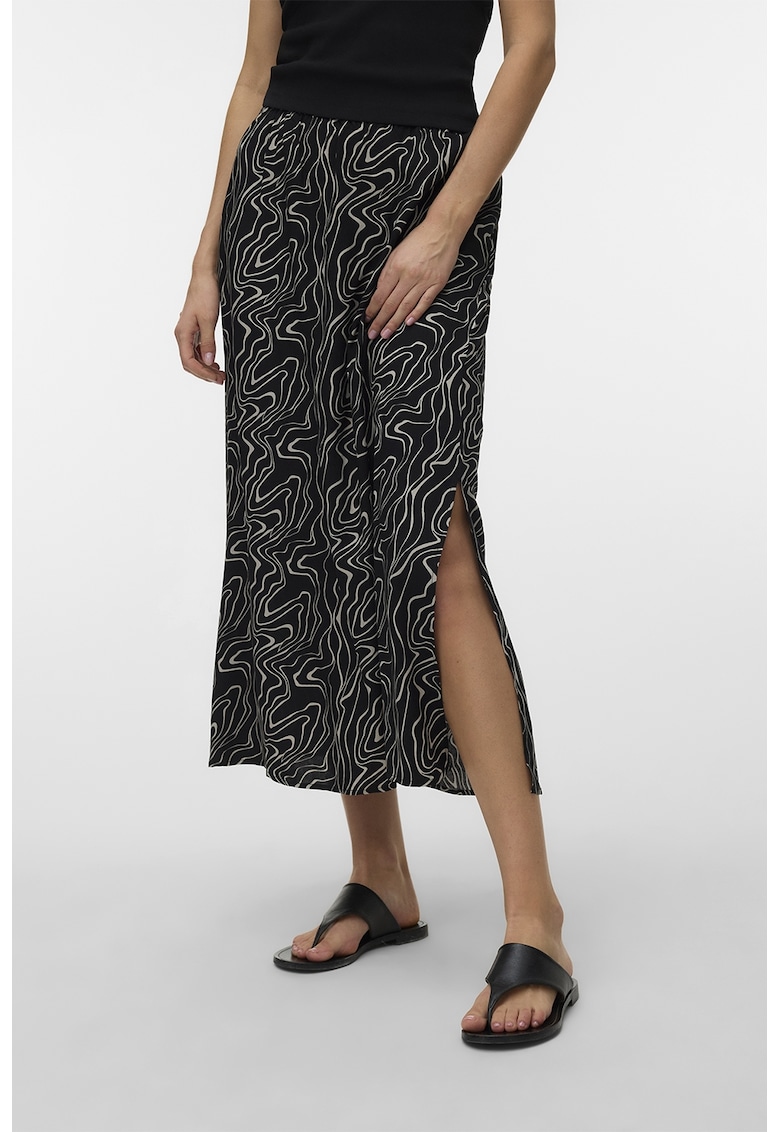 Fusta midi cu slit lateral - Negru stins