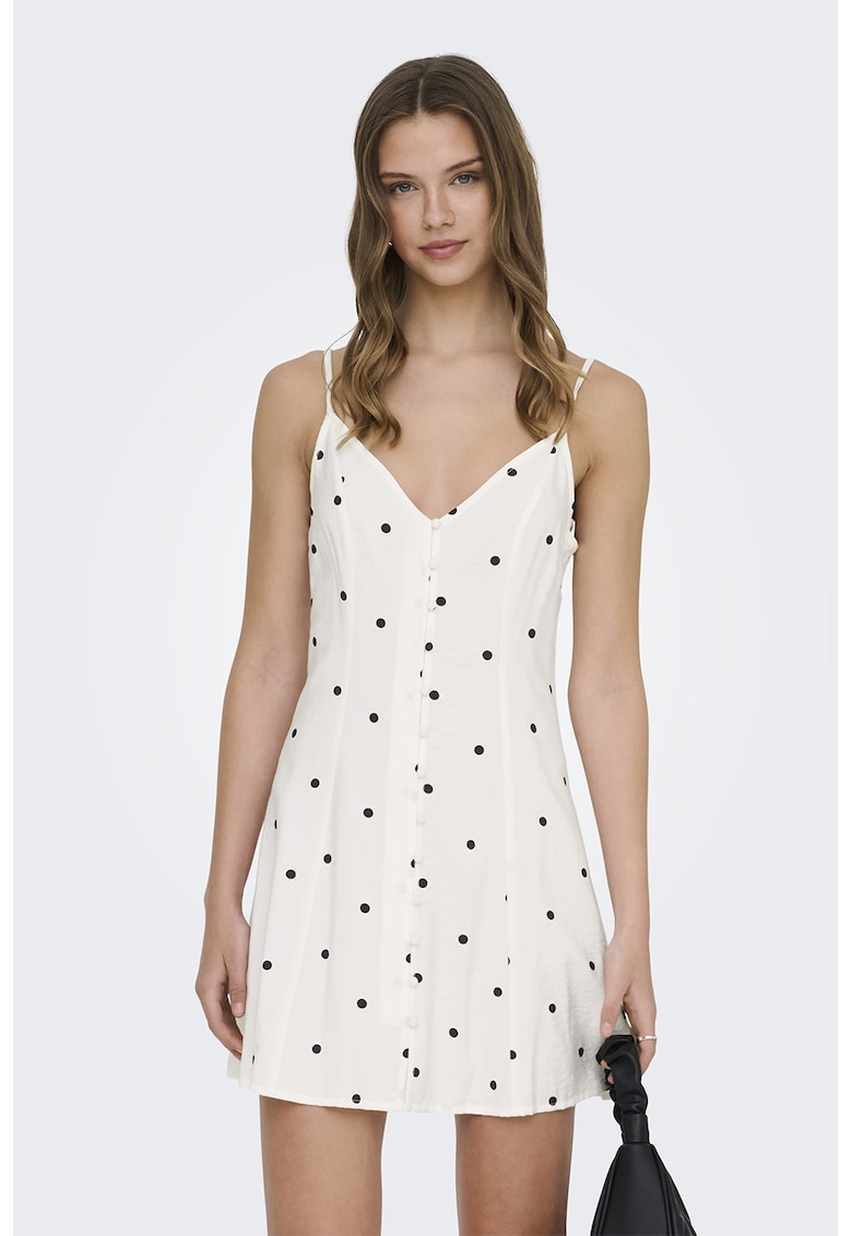 Rochie evazata cu buline - Negru stins/Alb murdar