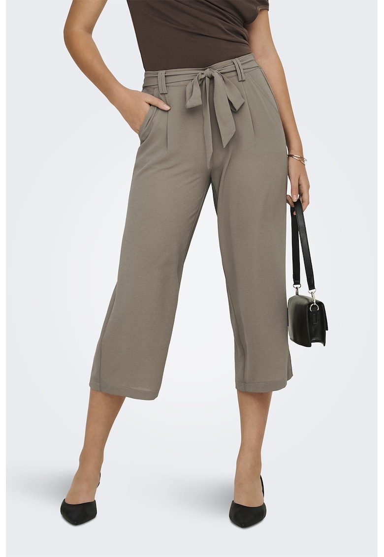 Pantaloni crop cu talie inalta - Maro taupe