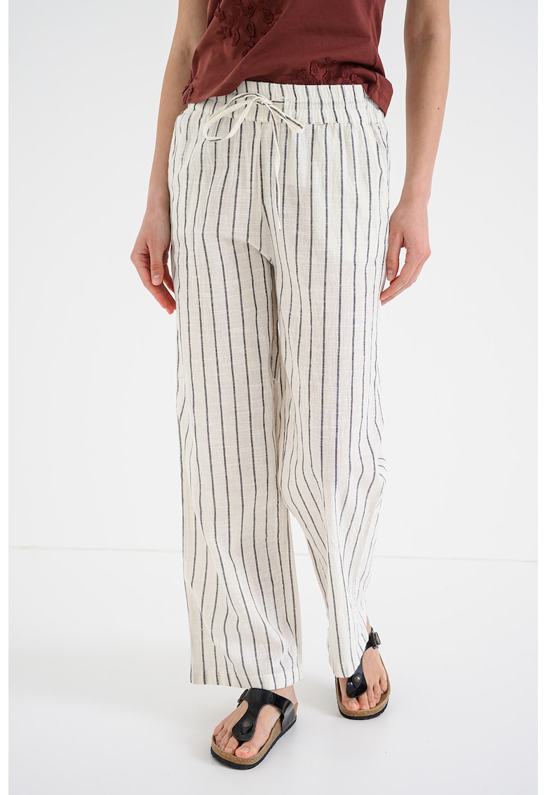 Pantaloni relaxed-fit din bumbac cu dungi - Crem