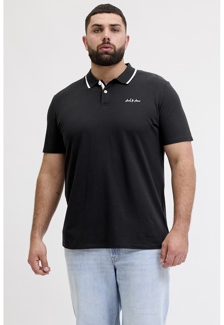 Tricou polo din material pique - Negru/Alb optic