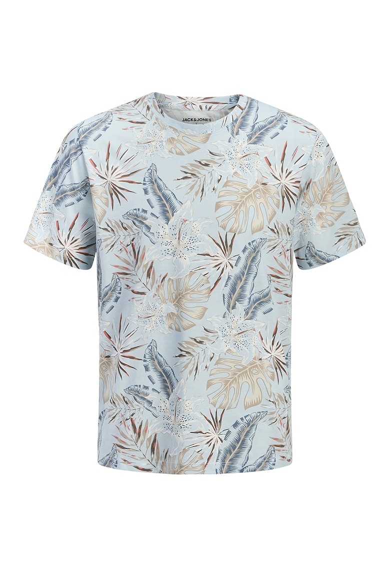 Tricou din bumbac cu decolteu la baza gatului si imprimeu - Albastru pastel