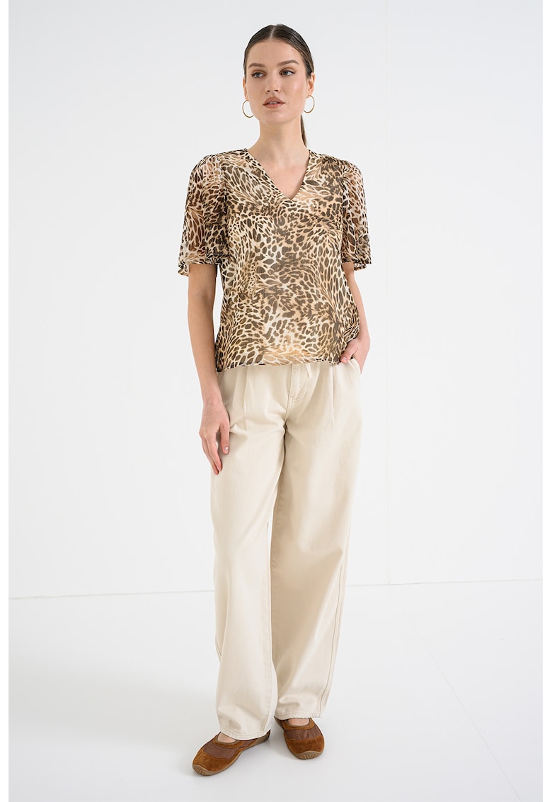 Bluza cu animal print Smilla - Maro/Crem
