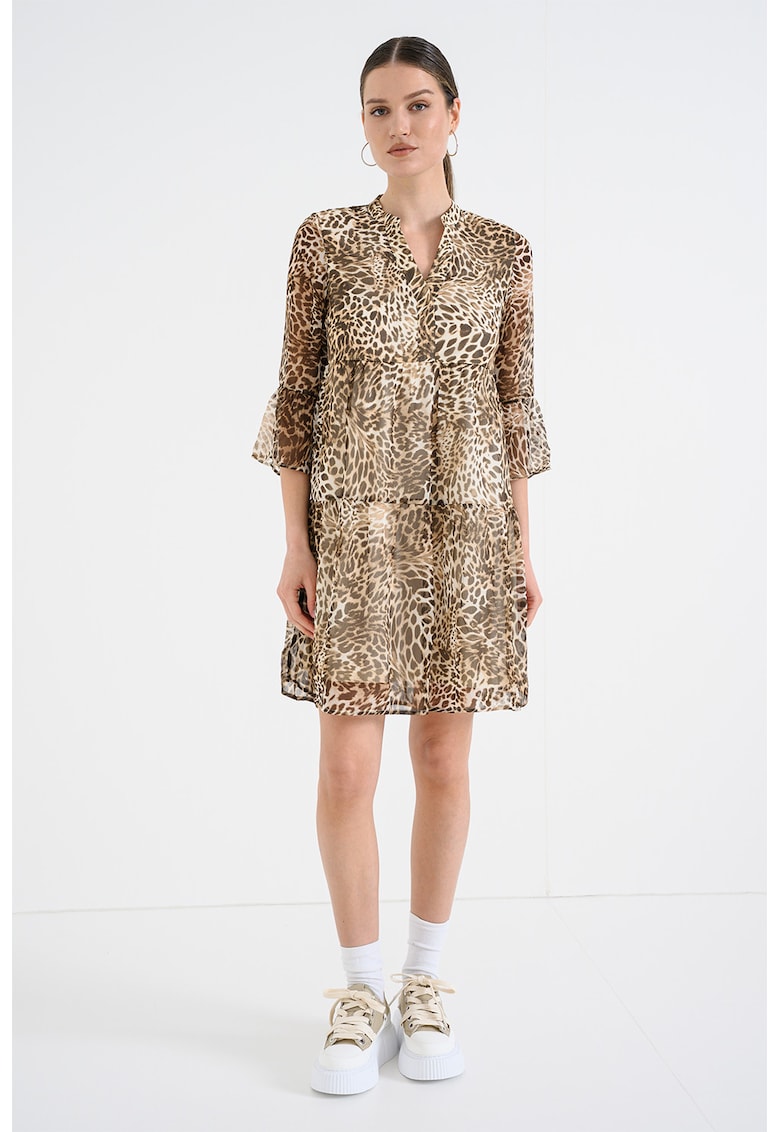 Rochie mini cu animal print - Maro/Crem