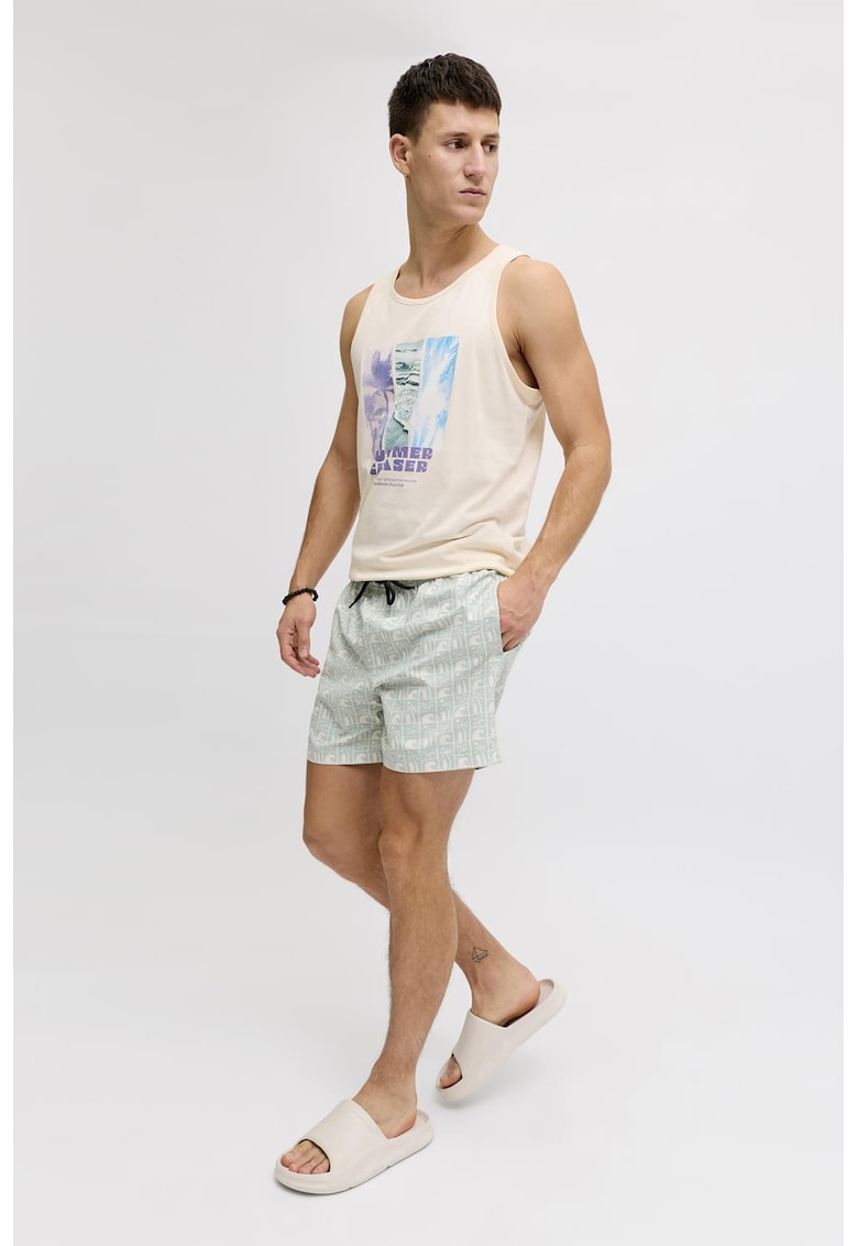 Pantaloni scurti de baie cu model si buzunare - Verde pal