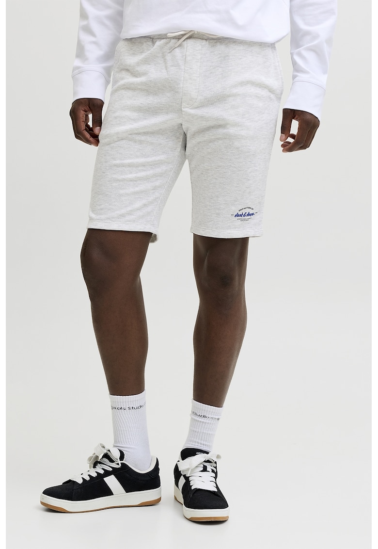 Pantaloni scurti de trening cu logo - Negru stins/Gri deschis melange