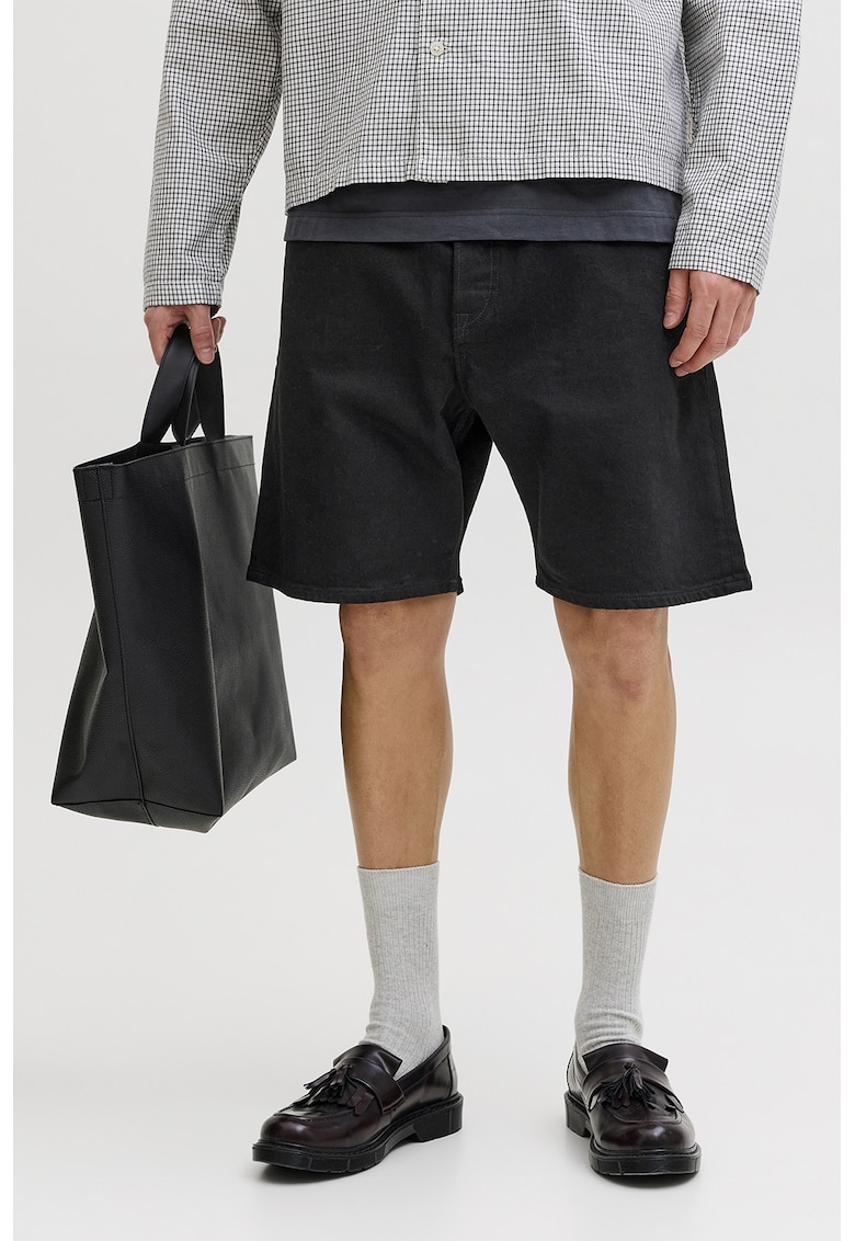 Bermude relaxed fit de denim - Negru