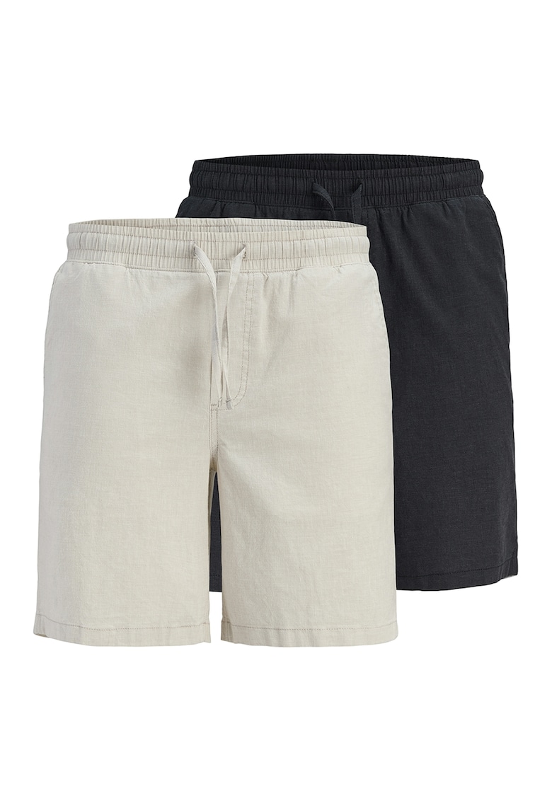 Set din pantaloni din amestec de in - 2 perechi - Negru stins/Bej deschis