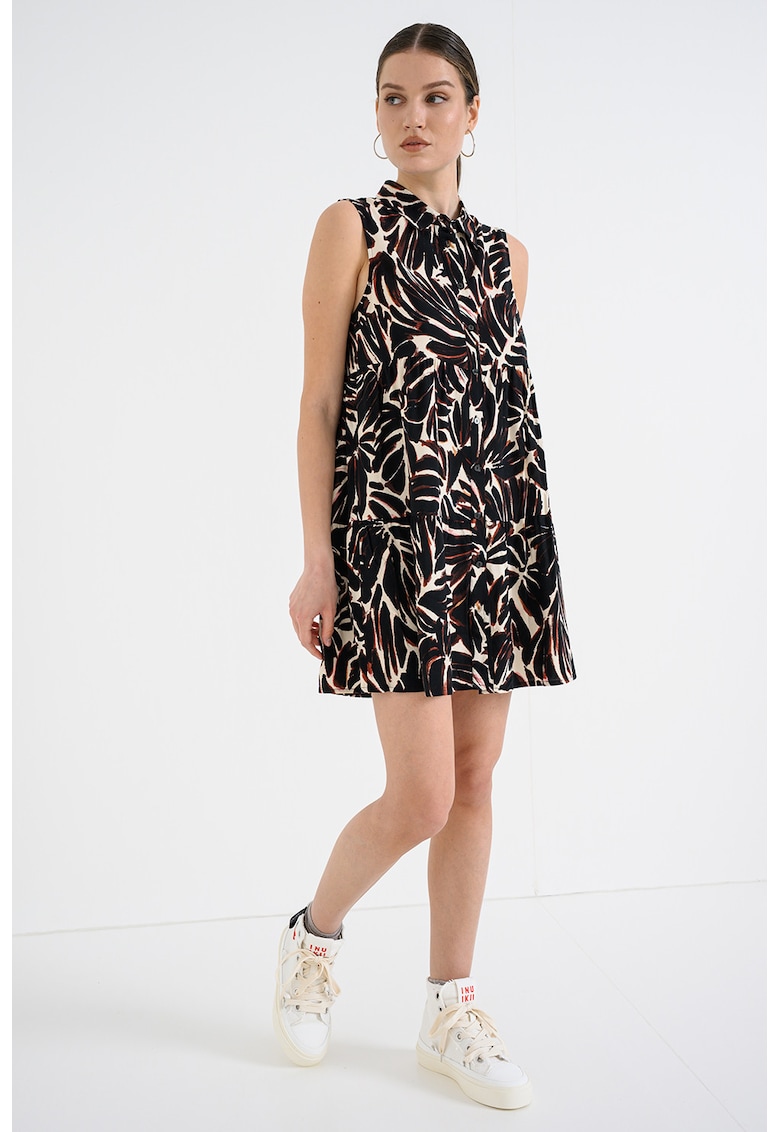 Rochie-camasa cu model - fara maneci - Negru/Alb murdar