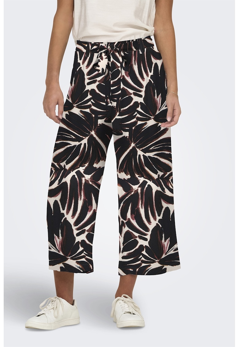Pantaloni crop cu talie medie - Negru/Alb murdar