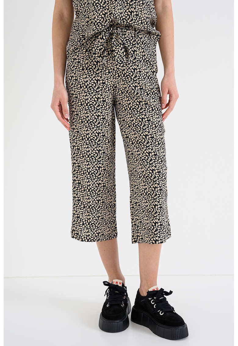 Pantaloni crop cu talie medie - Alb fildes/Negru