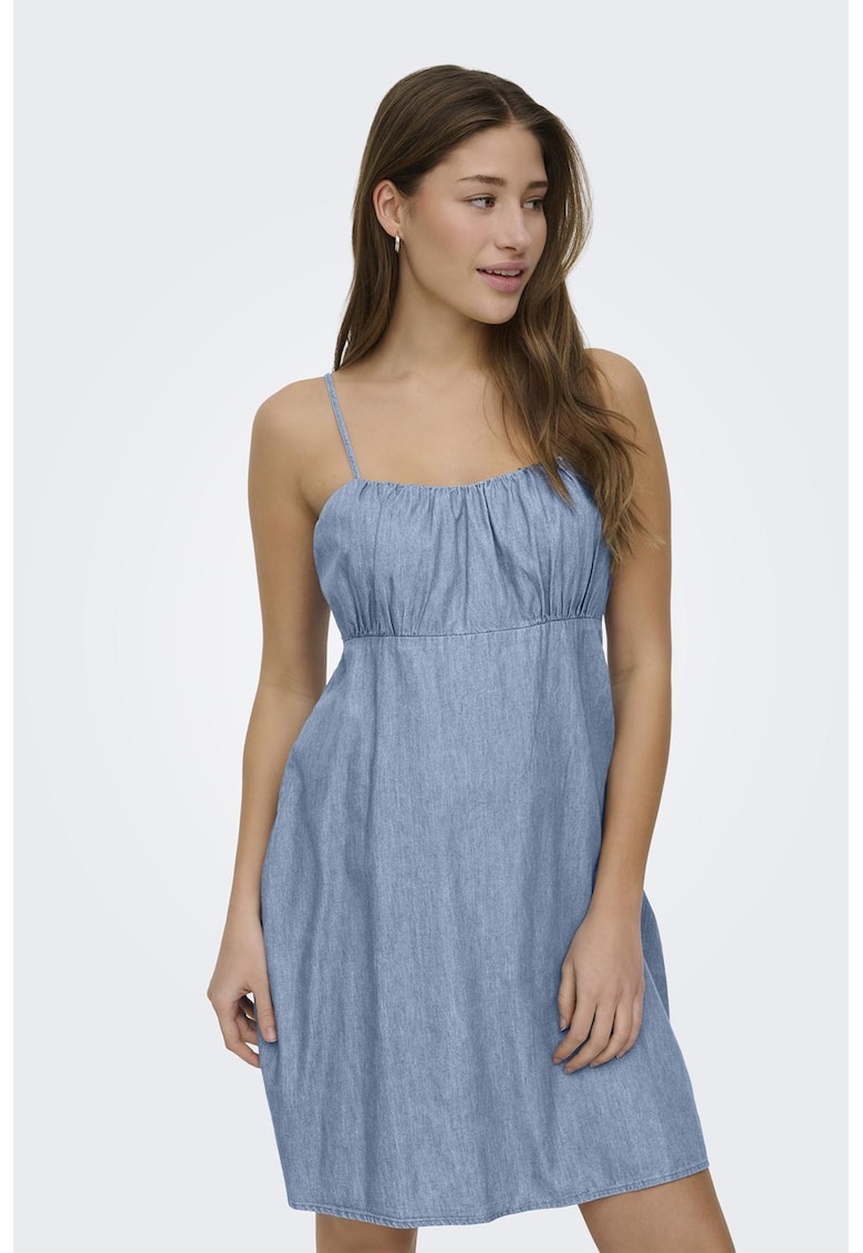 Rochie din denim cu maneci scurte - Albastru inchis