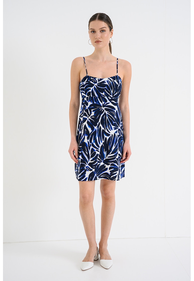 Rochie dreapta cu bretele inguste - Alb/Bleumarin