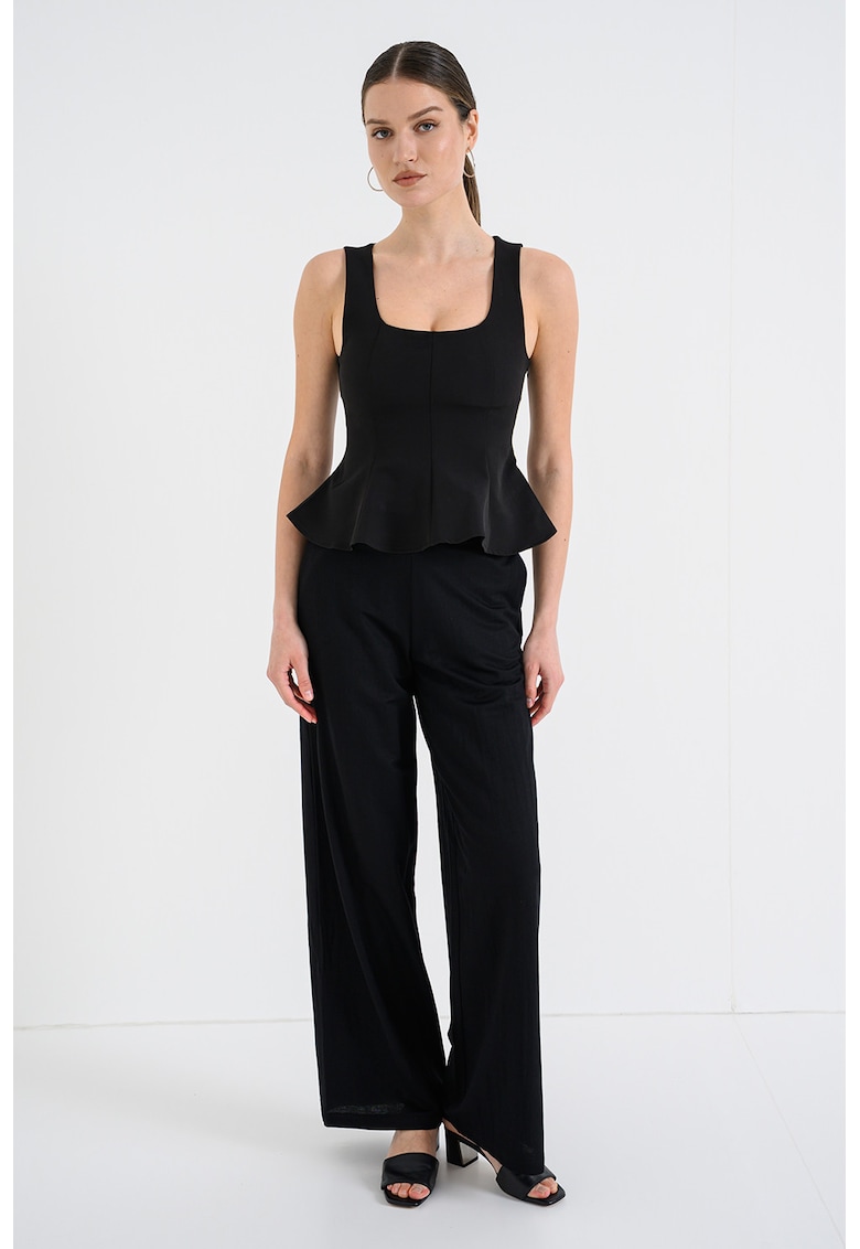 Bluza cu terminatie evazata - fara maneci - Negru