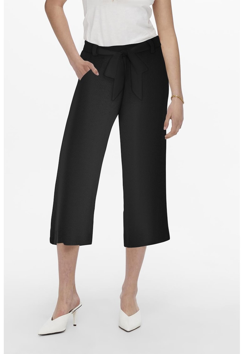 Pantaloni crop cu talie medie - Negru